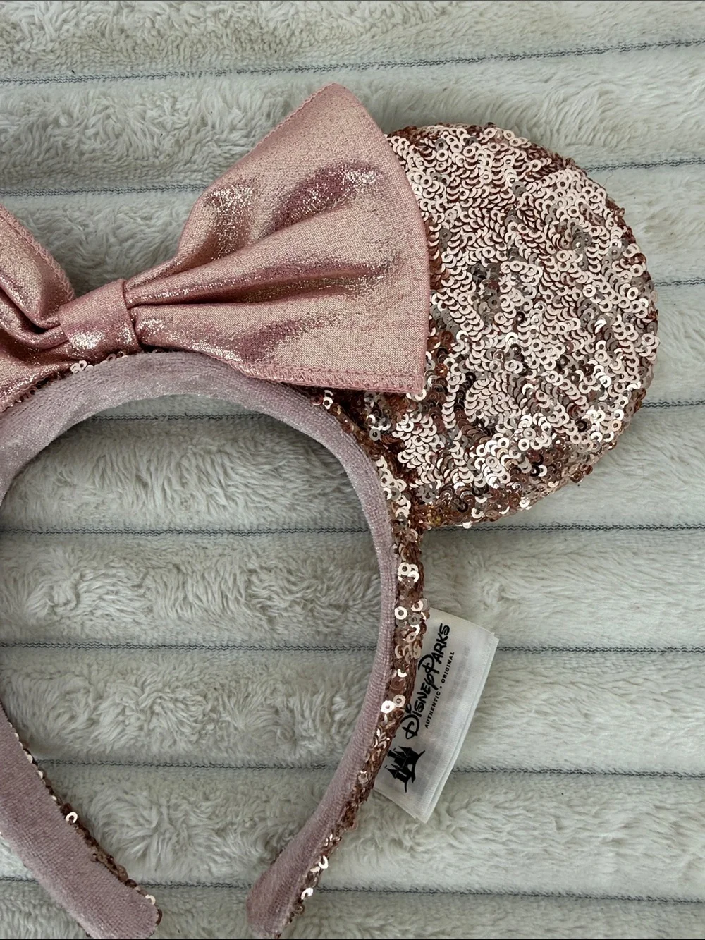 Disney Parks Rose Gold Sequin Minnie Ears Headband